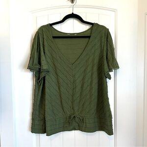 Green v-neck short sleeve casual comfy top with tie-waist, women's XL